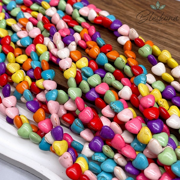 7*8 мм Магнезит (Говлит) имитация сердца микс (тонированные)