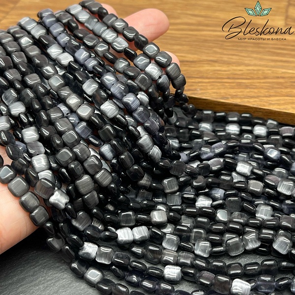 Кошачий глаз темно-серый квадрат (имитация) 6 мм