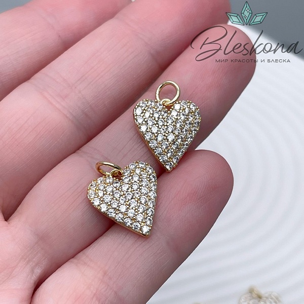 14*13 мм Цвет золото, Подвеска сердце с цирконами