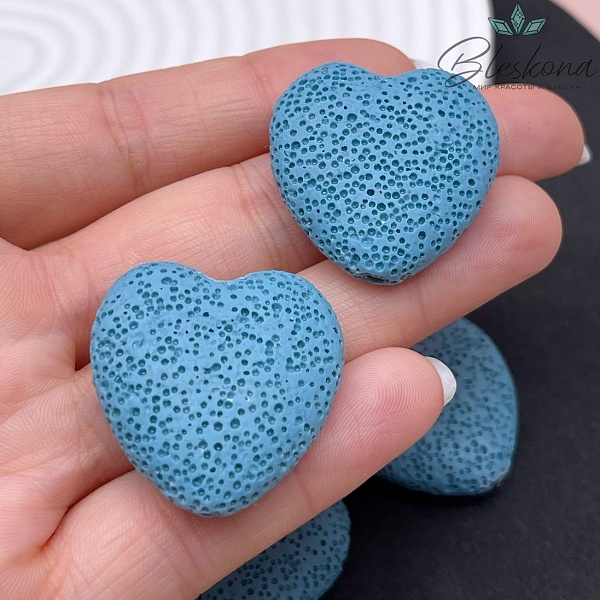 Бусина сердце Лава Вулканическая голубое 29 мм