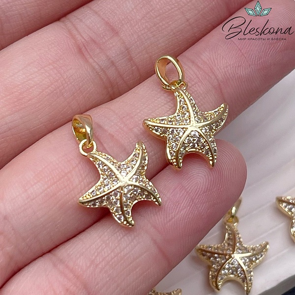 16*14 мм Цвет золото, Подвеска морская звезда цирконы