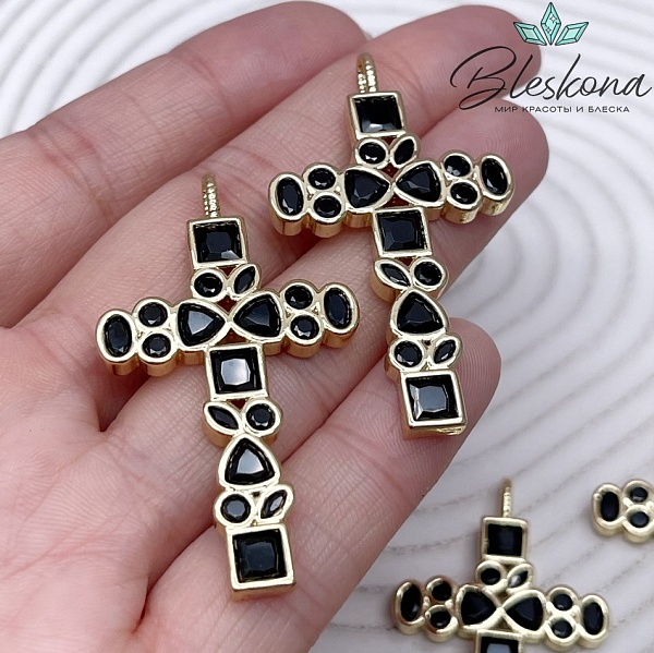 47*28 мм Цвет золото, Подвеска Крест фигурный с черными цирконами