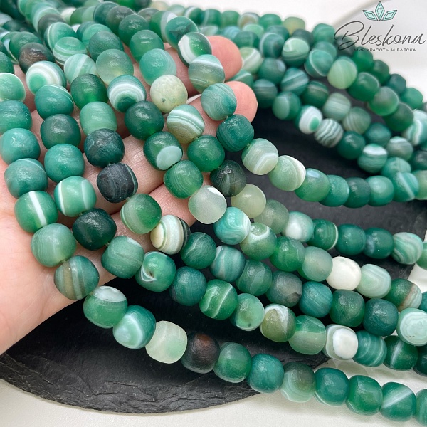 Агат зеленый (тонированный) бочата в термической обработке 9*8,5 мм