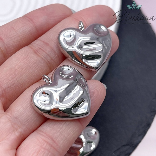 25мм Цвет серебро, Подвеска сердце с впадинами