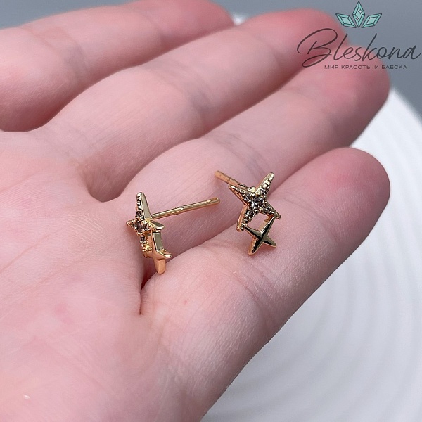 9,4*6 мм Цвет золото, Пусеты северная звезда 