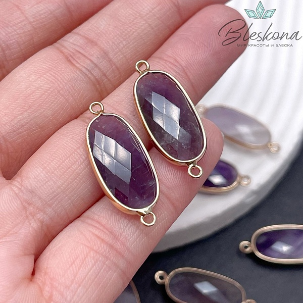 27*10,8 мм, Коннектор овал вытянянутый Аметист огранка, цвет золото