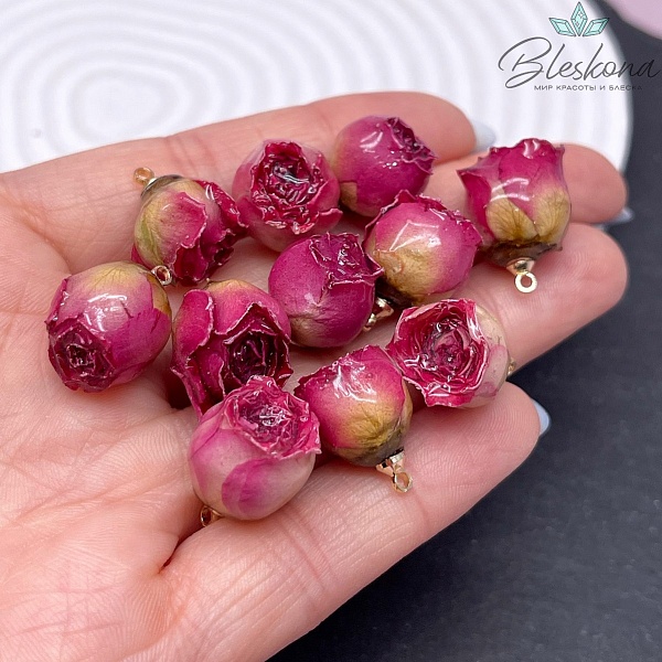 15-19 мм, Цвет золото, Подвеска роза в эпоксидной смоле №14