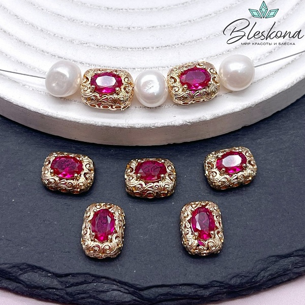 11,8*9,8 мм Цвет золото, Бусина узоры с розовым цирконом