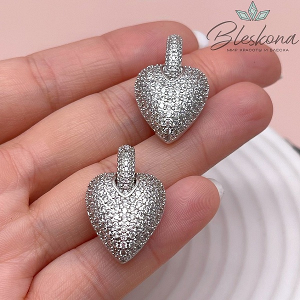20*17 мм Цвет серебро, Подвеска Сердце цирконы с бейлом
