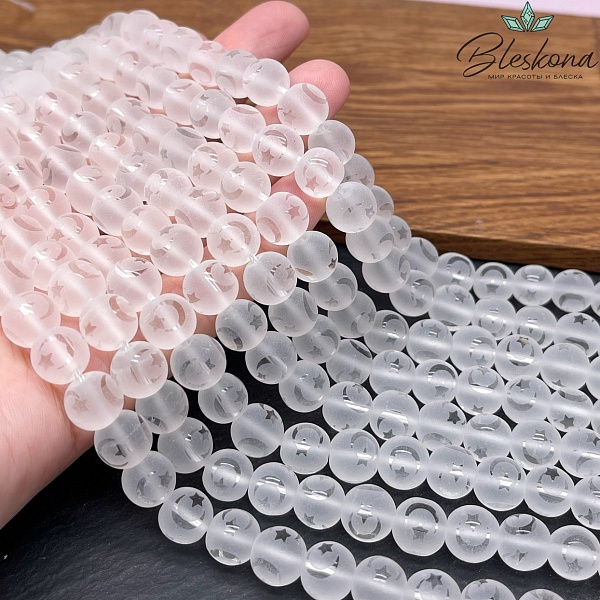 Стекло белое матовое Луна с звездой 10 мм 