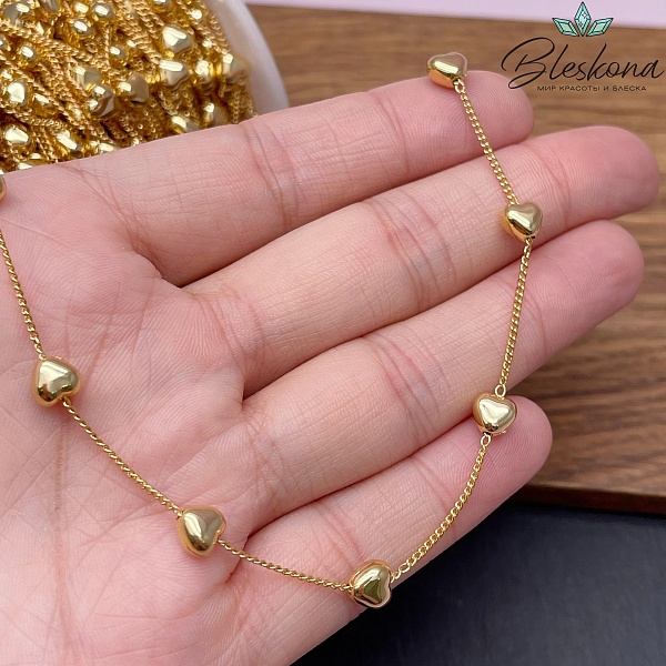 Цепь №107-1 цвет золото, объемное сердце 1,5*1,5 мм
