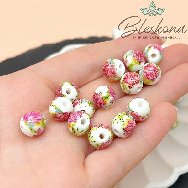 10 мм Керамика Бусина роспись гжель №14 (штучно)