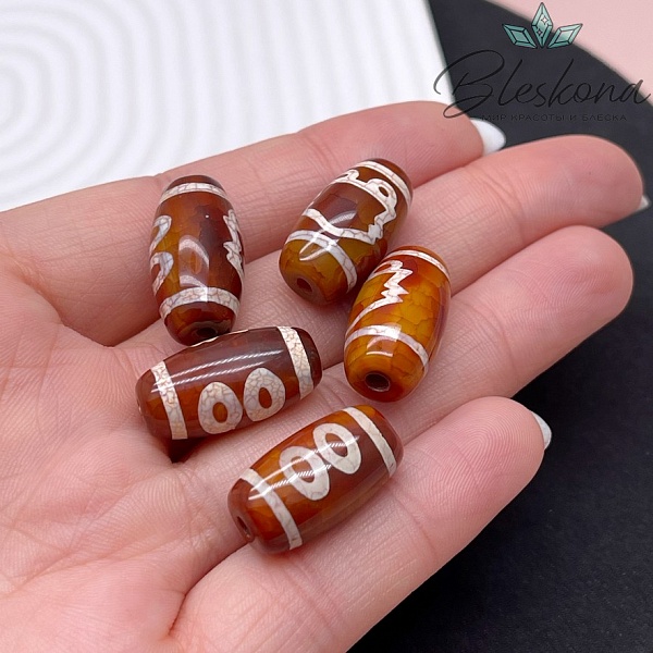 Бусина Дзи 2 глаза бело-коричневый бочонок 20*11мм