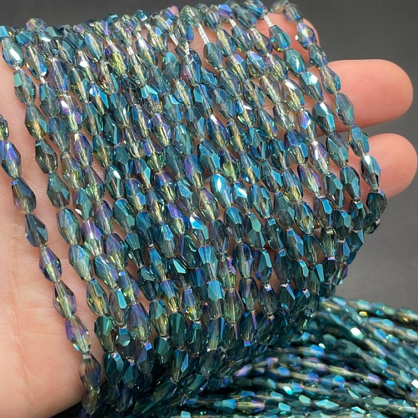 4*7,5 мм Стекло Lux, ракушка мини, цвет зеленый с переливом