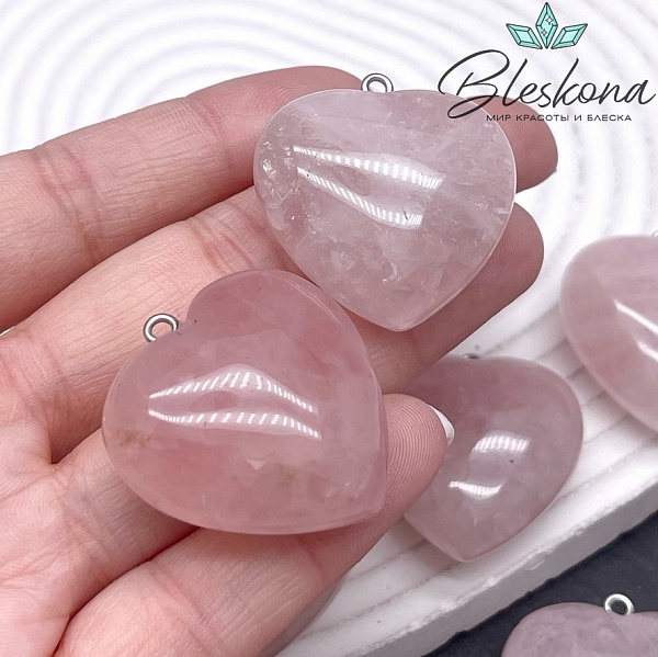 31*30 мм Цвет серебро, Подвеска Сердце пухлое Розовый кварц