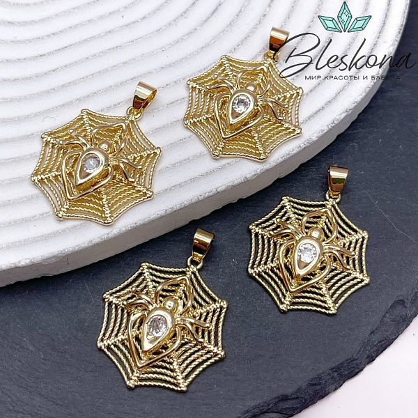 31*28 мм Цвет золото, Подвеска Паук с паутинкой