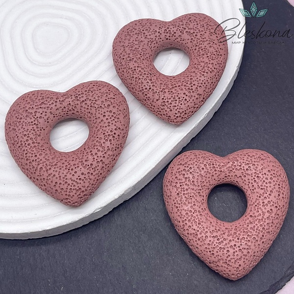 Лава Вулканическая Подвеска сердце  розовое 53*51 мм