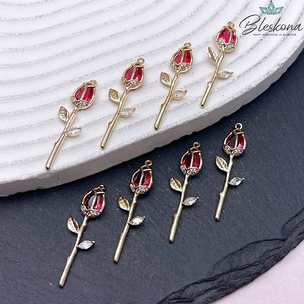 26,6*7 мм Цвет золото, Подвеска Роза розовый циркон