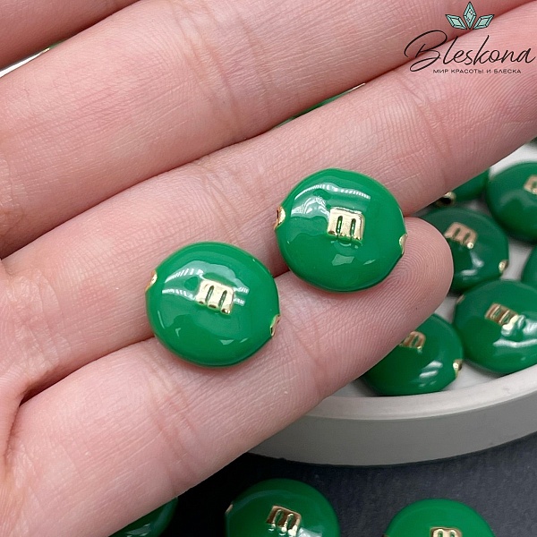 14*13 мм Цвет золото, Бусина M&M`s зеленая эмаль