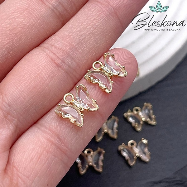 9,5*11 мм, Цвет золото, Подвеска бабочка стекло прозрачное