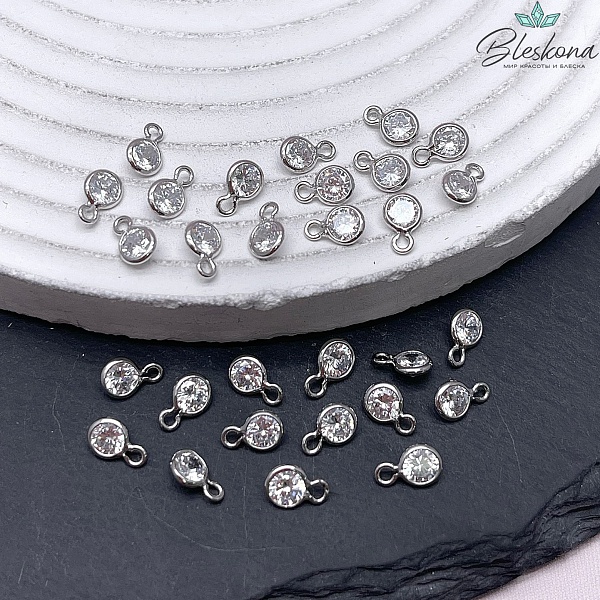 7*4,5 мм Цвет серебро, Подвеска Круг мини циркон