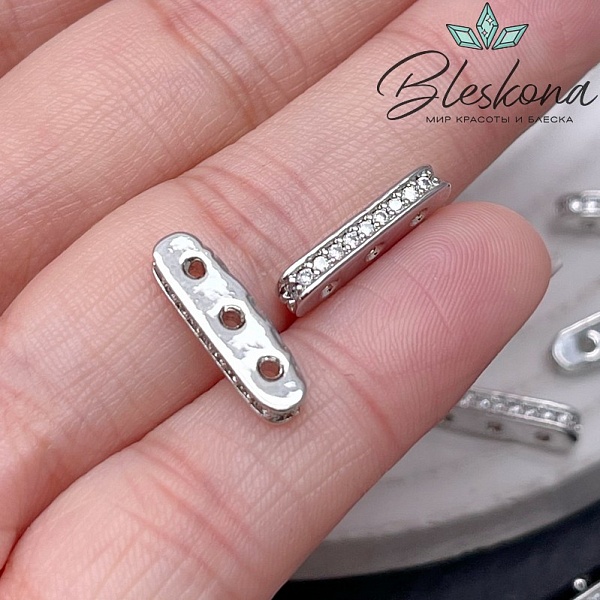 16*2,6 мм Цвет серебро, Бусина разделитель 3 ряда цирконы