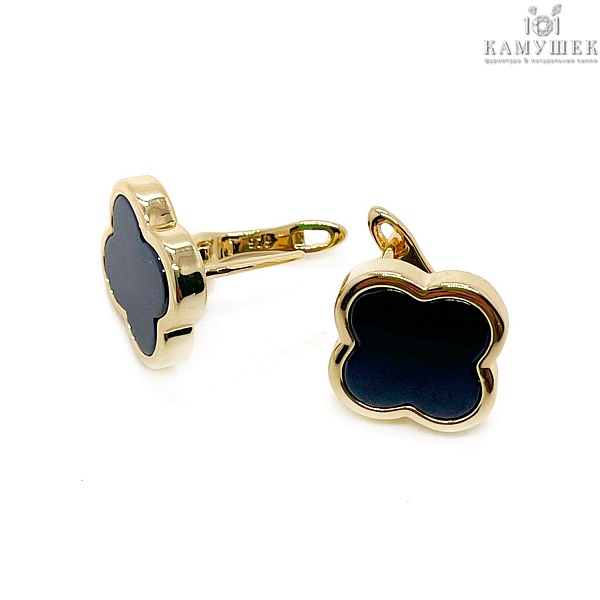 Швензы клевер черная керамика Цвет золото 15,8мм №18 Люкс
