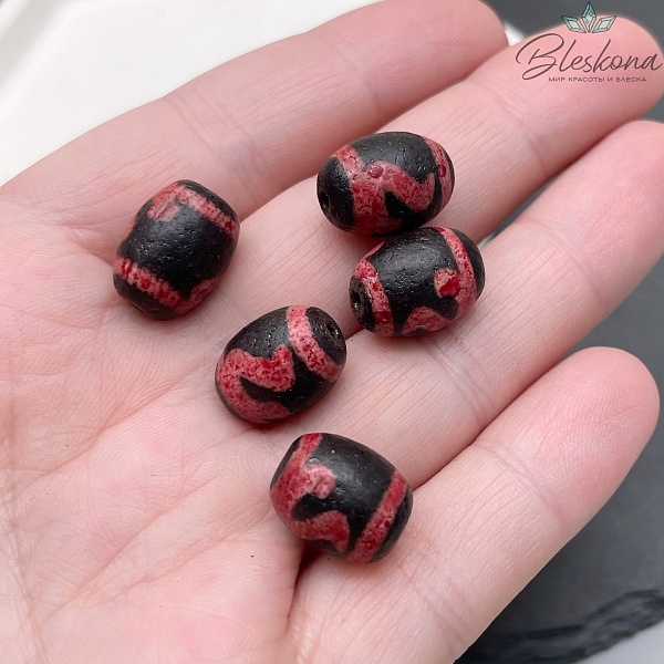 Бусина Дзи Золотой ключ черно-красный бочонок 10*14 мм