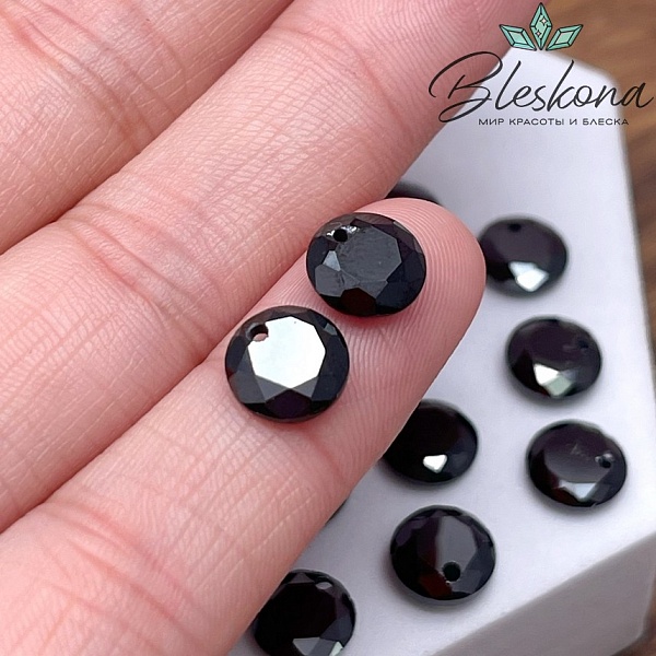 8 мм, Подвеска Циркон круг черный (кубический цирконий, фианит) 