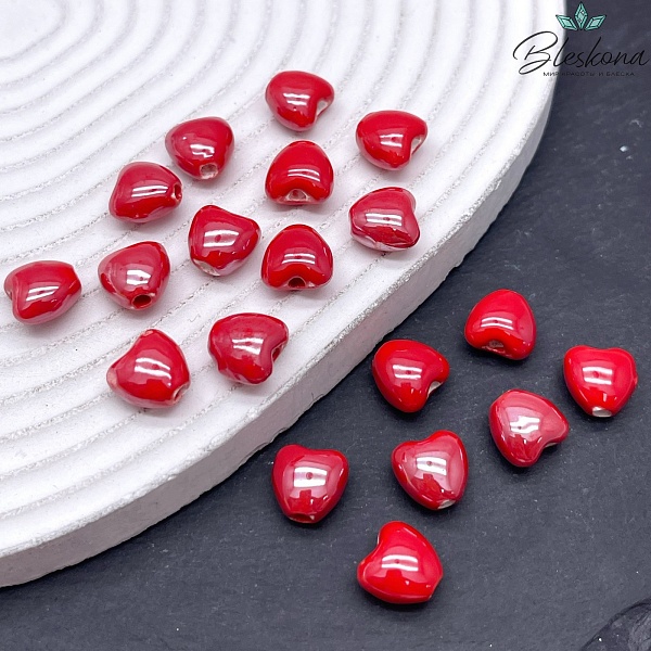 10 мм Бусина сердце, керамика цвет красный