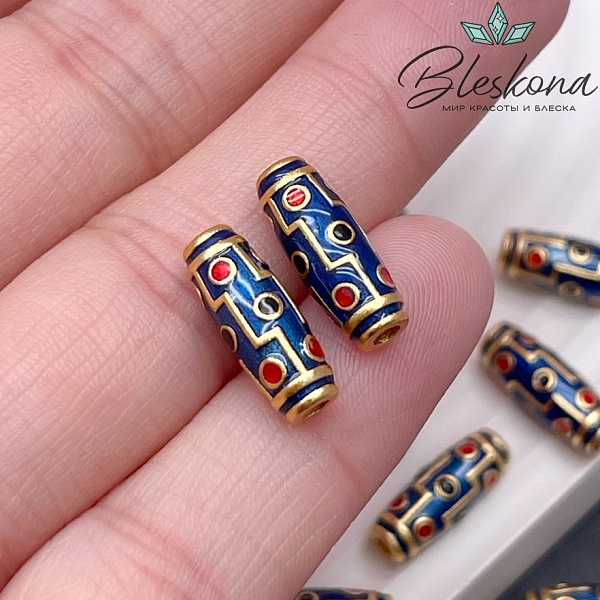 Бусина Дзи 12 глаз, Цвет золото синяя эмаль