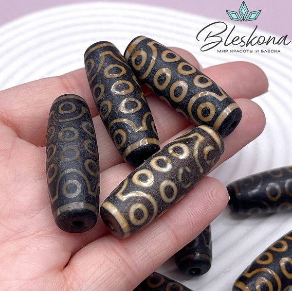 Бусина Дзи 21 глаз коричневый бочонок 40*14 мм