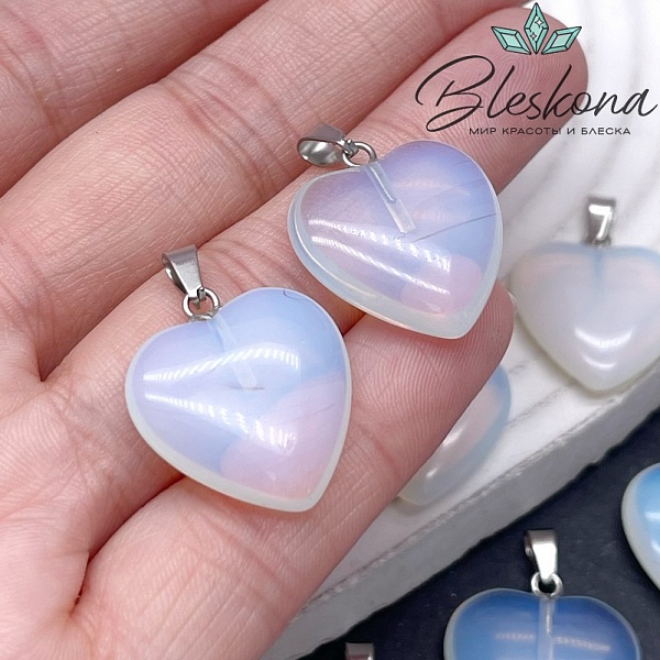 21*20 мм цвет серебро, Подвеска Сердце Лунный камень (имитация) 