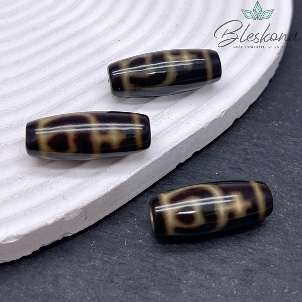 Бусина Дзи Нектарный сосуд Изобилия черно-коричневый бочонок 28*11 мм