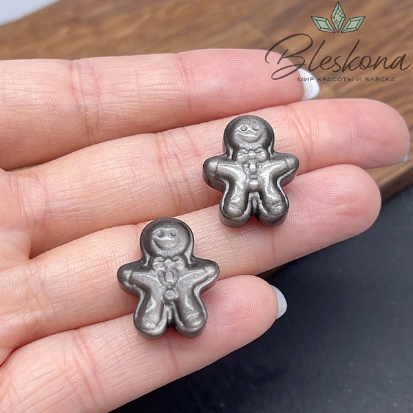 Резная бусина Печенька Обсидиан серебристый  16,7*20 мм