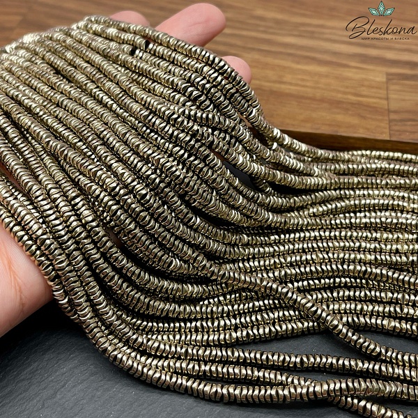 4 мм Гематин имитация,цвет темное золото, диски волна