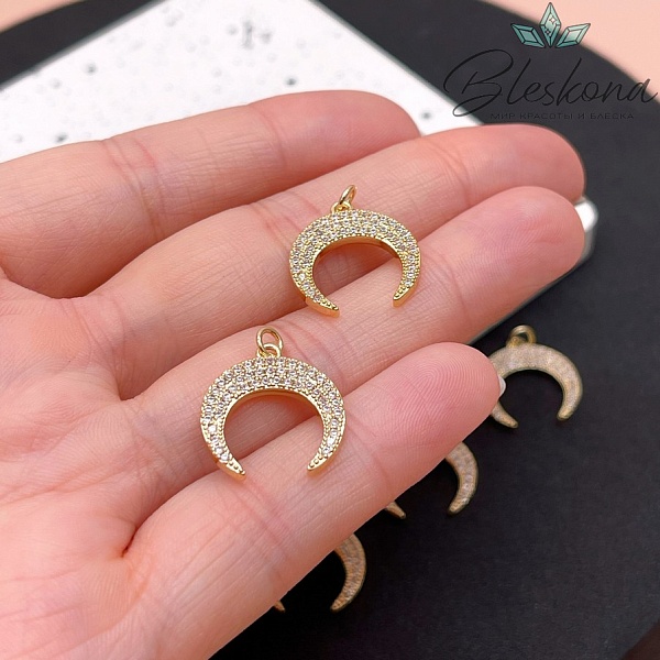 17*16мм Цвет золото, Подвеска Лунница цирконы